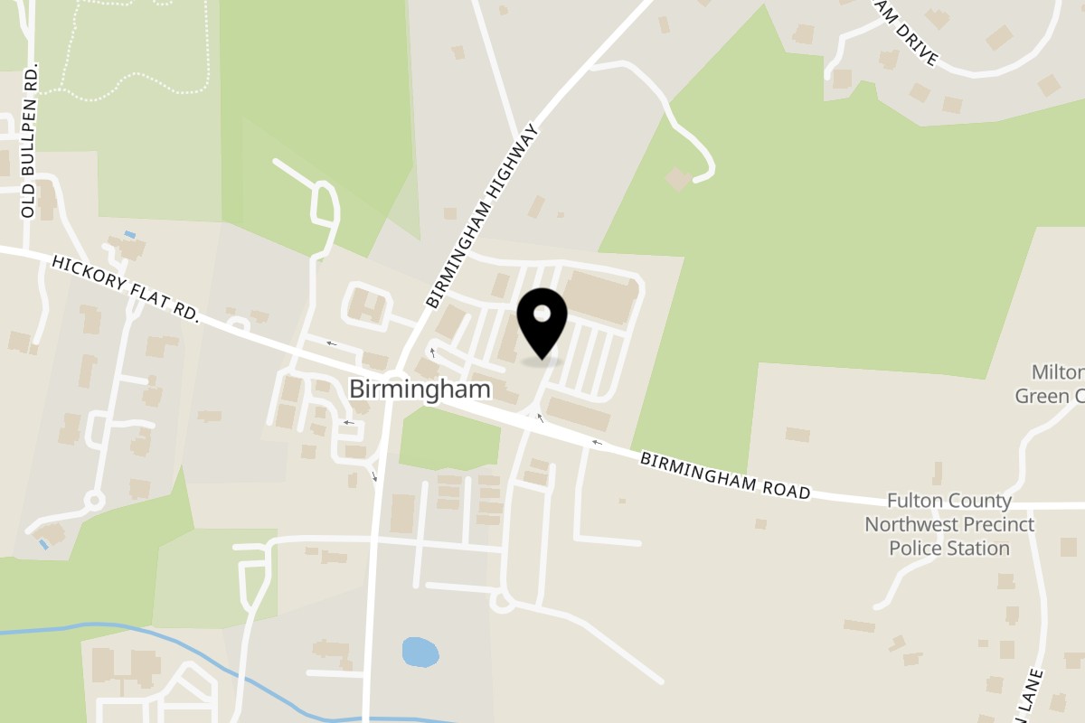 Map showing the location of Milton New York Pizza on 980 Birmingham Rd in Alpharetta